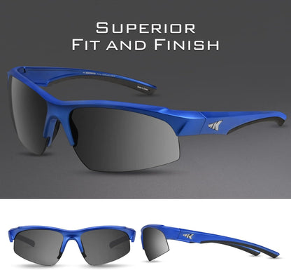 Stylish Cuivre Polarized Sport Sunglasses - Unisex Matte Blue Frame with Smoke Lens