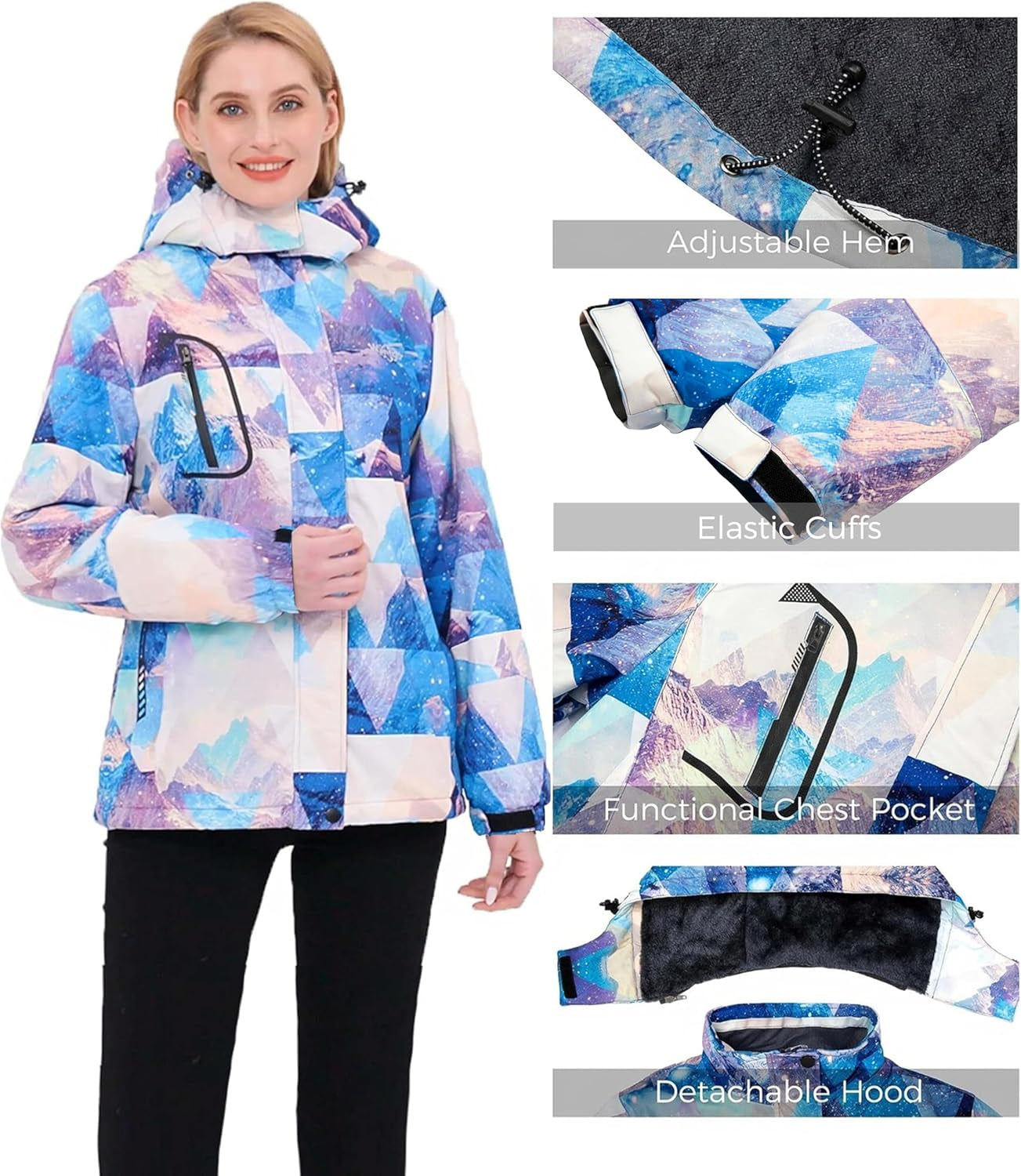 Women's Waterproof Ski Jacket - Windproof & Warm Hooded Winter Coat