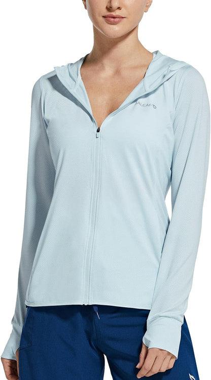 Women's UPF 50+ Sun Protection Hooded Jacket - Cooling Outdoor Performance Shirt with Pockets for Hiking