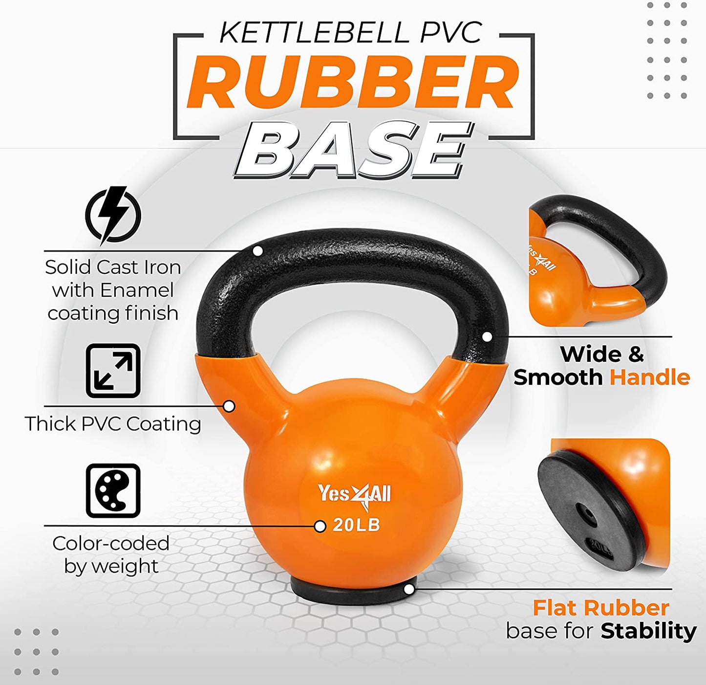 Versatile Rubber Base Kettlebell Set for Women - Strength Training Weights (10-65 Lbs)