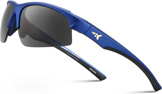 Stylish Cuivre Polarized Sport Sunglasses - Unisex Matte Blue Frame with Smoke Lens